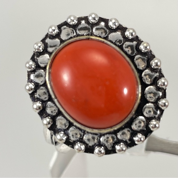 Beautiful Boho Artisan Red Jasper Silver Plated Patina Ring Sz 10 - Picture 1 of 3